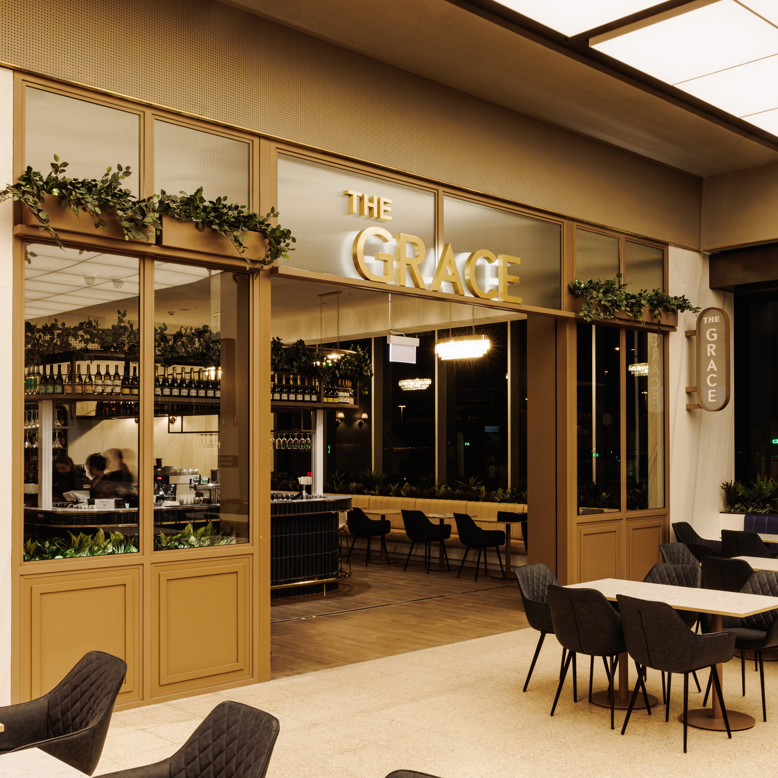 Completed bar and dining area at The Grace